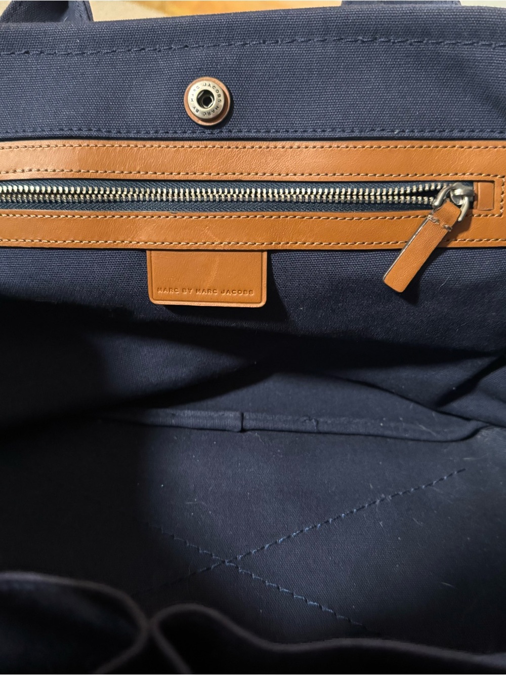 Marc Jacobs Navy and White Stripe Tote with Red Sequin Bands - Picture 4 of 8